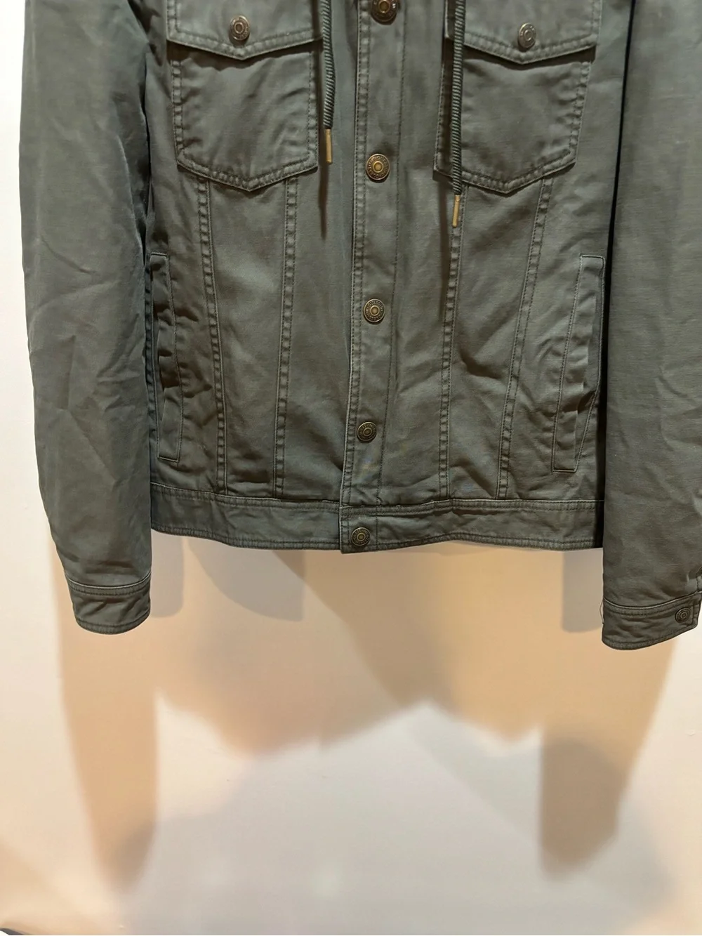 GUESS Olive Green Hooded Military-Style Jacket with Sherpa Trim